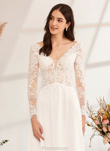 With Train Wedding Dresses Wedding V-neck Dress Gabrielle Beading A-Line Sweep