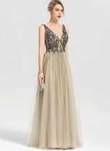 Load image into Gallery viewer, Front V-neck Prom Dresses Sequins Floor-Length Karlie A-Line Split Tulle Beading With