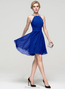 Liberty Prom Dresses Knee-Length Scoop Neck A-Line With Ruffle Chiffon Beading