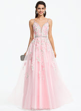 Load image into Gallery viewer, Ball-Gown/Princess Tulle Vicky V-neck With Prom Dresses Floor-Length Beading Sequins