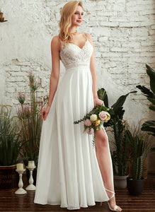 Wedding Split A-Line Wedding Dresses Floor-Length V-neck Ashlyn Dress With Front