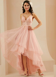 Pru Ball-Gown/Princess Lace V-neck With Tulle Asymmetrical Prom Dresses