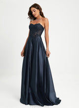 Load image into Gallery viewer, Lace A-Line Satin Sweetheart With Carina Sweep Train Prom Dresses