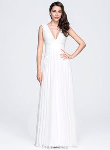 With Pleated Ava V-neck Floor-Length Chiffon A-Line Dress Wedding Dresses Wedding