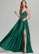 Load image into Gallery viewer, A-Line Front V-neck Split Floor-Length With Annabella Prom Dresses Satin