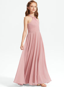 Neckline With Ruffle Scarlet Floor-Length Junior Bridesmaid Dresses Square Chiffon A-Line