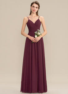 Lace With V-neck Floor-Length Prom Dresses Ruffle Ashlyn A-Line Chiffon