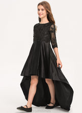 Load image into Gallery viewer, Scoop With Lace Satin Imani Ruffle Junior Bridesmaid Dresses Asymmetrical A-Line Neck