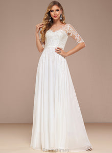 Chiffon Pamela Floor-Length Wedding Wedding Dresses V-neck A-Line Dress Lace