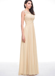 Prom Dresses Beading A-Line Chiffon Floor-Length Anabelle With Scoop Ruffle Flower(s) Neck