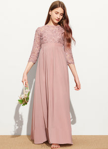 Floor-Length Scoop Kailey A-Line Lace Junior Bridesmaid Dresses Chiffon Neck