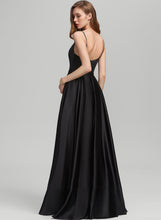 Load image into Gallery viewer, Pockets Floor-Length Prom Dresses With Square Front A-Line Adalyn Neckline Satin Split