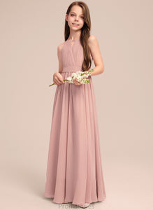 Carolyn Ruffle With Chiffon Scoop A-Line Floor-Length Bow(s) Junior Bridesmaid Dresses Neck