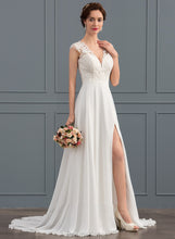 Load image into Gallery viewer, Train A-Line With Front Wedding Sweep Dress Wedding Dresses Kallie V-neck Chiffon Split