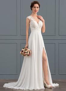 Train A-Line With Front Wedding Sweep Dress Wedding Dresses Kallie V-neck Chiffon Split