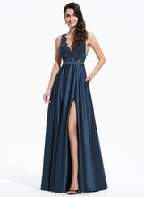 Load image into Gallery viewer, Prom Dresses Dahlia Floor-Length V-neck Sequins Lace A-Line With Satin