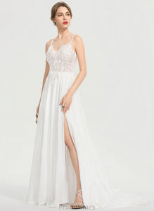 Dress Helen Split A-Line Sweep Wedding Wedding Dresses V-neck With Chiffon Train Front