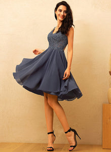 A-Line Prom Dresses Beading Chiffon With Nylah Knee-Length V-neck