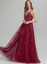 Load image into Gallery viewer, A-Line Beading Tulle With Floor-Length Brynlee Prom Dresses V-neck Sequins