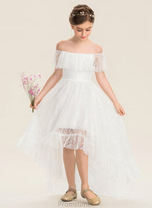 A-Line Catherine Junior Bridesmaid Dresses Off-the-Shoulder Asymmetrical Lace