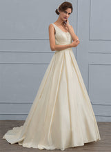 Load image into Gallery viewer, Dress With Train Skyler V-neck Wedding Sweep Satin Lace Ball-Gown/Princess Wedding Dresses