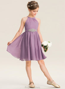 Knee-Length Junior Bridesmaid Dresses Beading A-Line Neck Ruffle Chiffon Lilly With Scoop