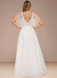 With Sequins Wedding Dresses V-neck Floor-Length Wedding Ruffle Lace Baylee A-Line Dress Tulle