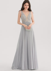 Prom Dresses Floor-Length Beading Sequins Shyann Chiffon V-neck A-Line With