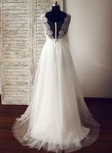 Load image into Gallery viewer, Train Wedding Dresses V-neck Sweep Wedding A-Line Kaleigh Dress Tulle