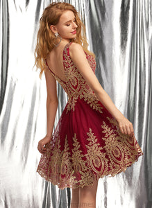 Appliques Short/Mini With Tulle Lace V-neck Alexia Prom Dresses A-Line