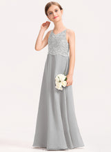 Load image into Gallery viewer, Lace Gertrude Chiffon V-neck A-Line Floor-Length Junior Bridesmaid Dresses