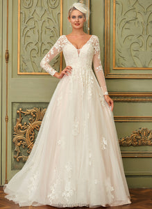 V-neck Tulle Brynn Train Wedding Ball-Gown/Princess Sweep Lace Wedding Dresses Dress