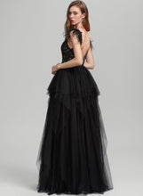 Load image into Gallery viewer, Sequins With Prom Dresses V-neck Floor-Length Feather Tulle Ball-Gown/Princess Chasity