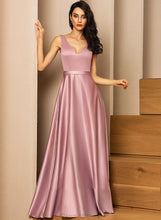 Load image into Gallery viewer, Ball-Gown/Princess Satin Chanel With Floor-Length V-neck Pockets Prom Dresses