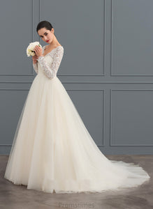 Ball-Gown/Princess Train Wedding Dresses V-neck Court Vanessa Wedding Tulle Dress Lace