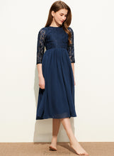 Load image into Gallery viewer, A-Line Anaya Tea-Length Lace Chiffon Neck Junior Bridesmaid Dresses Scoop