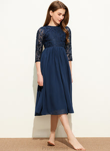 A-Line Anaya Tea-Length Lace Chiffon Neck Junior Bridesmaid Dresses Scoop