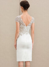 Load image into Gallery viewer, Sheath/Column V-neck Knee-Length Wedding Dresses Raven Lace Satin Dress Wedding