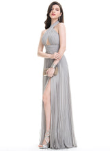 Load image into Gallery viewer, Pleated Front Split Chiffon Prom Dresses With Vivian A-Line Halter Floor-Length