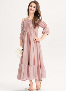 Neckline Chiffon Sal With Junior Bridesmaid Dresses Lace Ruffle A-Line Ankle-Length Square