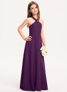 V-neck Lea A-Line Chiffon Floor-Length Junior Bridesmaid Dresses