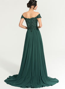 Off-the-Shoulder Chiffon Sequins With Train Front Sweep Split Prom Dresses A-Line Hailey