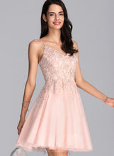 Load image into Gallery viewer, Adeline Beading With A-Line Sequins Tulle Short/Mini Prom Dresses V-neck