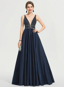 Beading Harmony Ball-Gown/Princess With Sequins V-neck Satin Floor-Length Prom Dresses