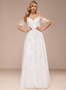 Shoulder Dress Wedding Sequins Beading A-Line Kianna Wedding Dresses Cold Floor-Length Lace Tulle With