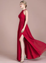 Load image into Gallery viewer, Chiffon A-Line Floor-Length With Ruffle Bow(s) Split Scoop Front Lila Prom Dresses Neck