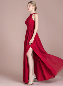 Chiffon A-Line Floor-Length With Ruffle Bow(s) Split Scoop Front Lila Prom Dresses Neck