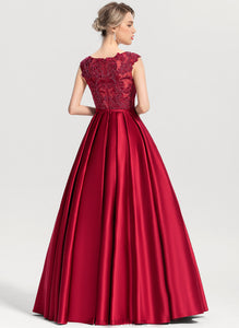 With Lace Ball-Gown/Princess Floor-Length Scoop Prom Dresses Illusion Sequins Satin Jaylyn