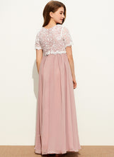 Load image into Gallery viewer, Junior Bridesmaid Dresses Lace Patience Floor-Length A-Line Scoop Neck Chiffon