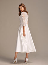 Load image into Gallery viewer, Pockets Wedding Mattie Neck A-Line Tea-Length Wedding Dresses With Dress Scoop